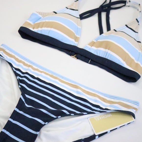 NWT Michael Kors Blue Abby Stripe Bikini - M- F001 - Picture 3 of 5